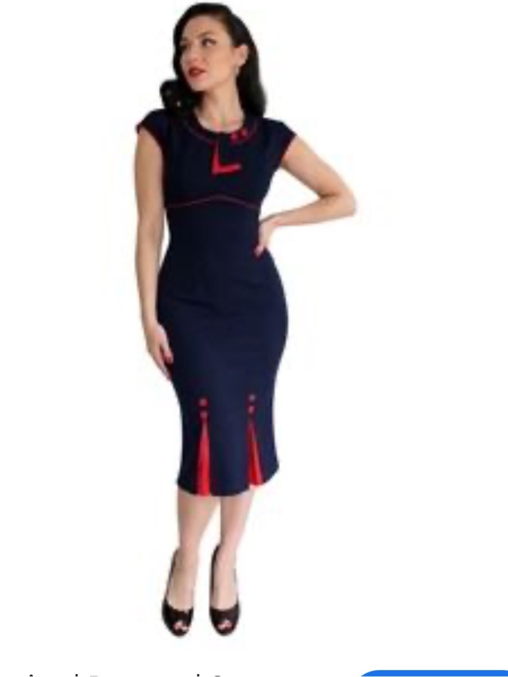 Stop Staring black Dress Red Trim Midi Pencil pin up retro sz 14 rockabilly